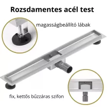 HD Mars+ 01 Chrome 100 cm hosszú rozsdamentes acél komplett zuhanyfolyóka, kettős bűzzárral