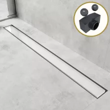 HD Mars+ 02 White fehér-üveg komplett rozsdamentes acél zuhanyfolyóka fekete zuhanyfolyóka testtel, kettős bűzzárral
