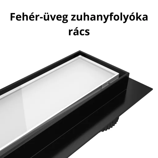 HD Mars+ 02 White fehér-üveg komplett rozsdamentes acél zuhanyfolyóka fekete zuhanyfolyóka testtel, kettős bűzzárral