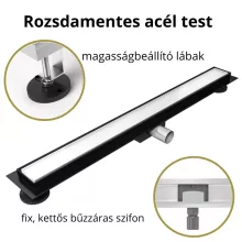 HD Mars+ 02 White fehér-üveg komplett rozsdamentes acél zuhanyfolyóka fekete zuhanyfolyóka testtel, kettős bűzzárral