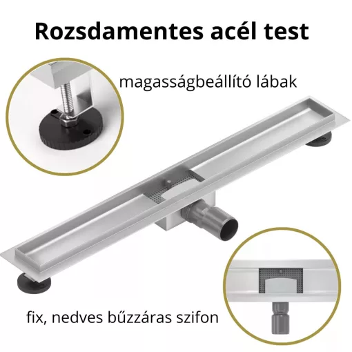 HD Mars 02 White fehér-üveg komplett rozsdamentes acél zuhanyfolyóka króm zuhanyfolyóka testtel