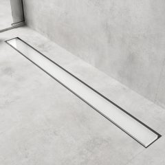   HD Mars 02 White fehér-üveg komplett rozsdamentes acél zuhanyfolyóka fekete zuhanyfolyóka testtel