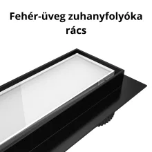 HD Mars 02 White fehér-üveg komplett rozsdamentes acél zuhanyfolyóka fekete zuhanyfolyóka testtel