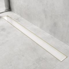   HD Mars 02 White fehér-üveg komplett rozsdamentes acél zuhanyfolyóka arany zuhanyfolyóka testtel