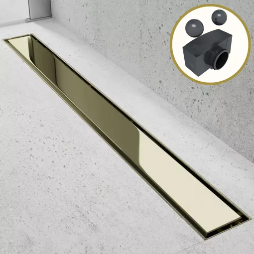 HD Mars+ 01 Gold 100 cm hosszú rozsdamentes acél komplett arany zuhanyfolyóka, kettős bűzzárral