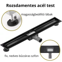 HD Mars 01 Black csempézhető rozsdamentes acél komplett fekete zuhanyfolyóka