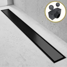 HD Mars+ 01 Black 100 cm hosszú rozsdamentes acél komplett fekete zuhanyfolyóka, kettős bűzzárral