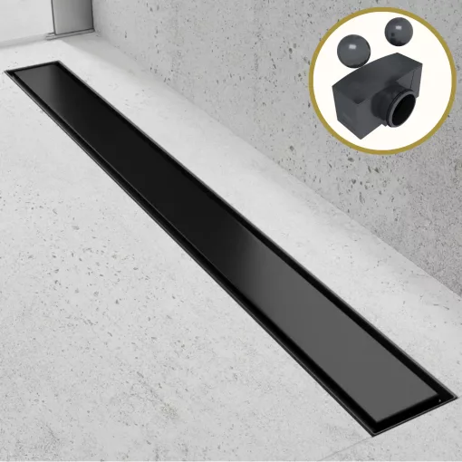 HD Mars+ 01 Black 100 cm hosszú rozsdamentes acél komplett fekete zuhanyfolyóka, kettős bűzzárral