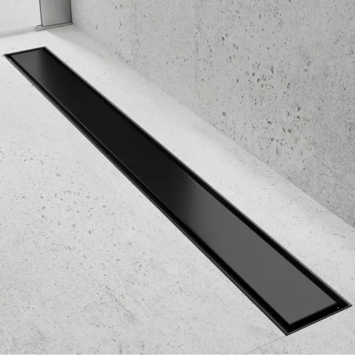 HD Mars+ 01 Black 100 cm hosszú rozsdamentes acél komplett fekete zuhanyfolyóka, kettős bűzzárral