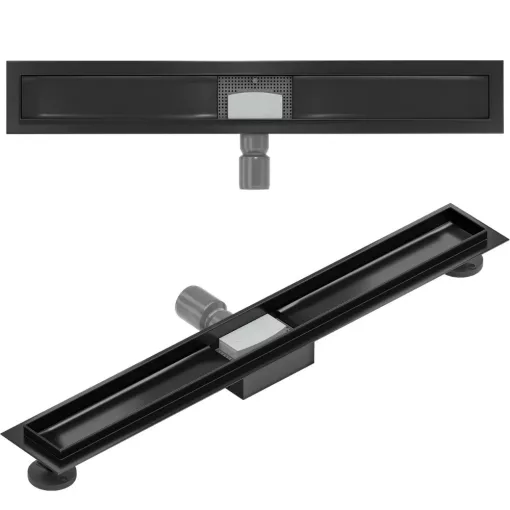 HD Mars+ 01 Black 100 cm hosszú rozsdamentes acél komplett fekete zuhanyfolyóka, kettős bűzzárral