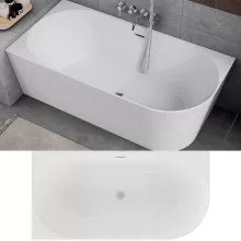 HD Serico 150x75 cm balos félszabadonálló akril kád fényes króm túlfolyóval és click-clack leeresztővel
