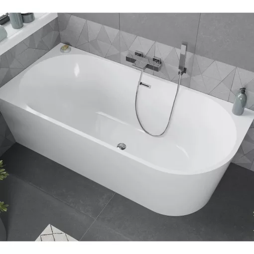 HD Serico 150x75 cm balos félszabadonálló akril kád fényes króm túlfolyóval és click-clack leeresztővel