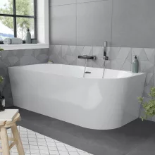 HD Serico 150x75 cm balos félszabadonálló akril kád fényes króm túlfolyóval és click-clack leeresztővel