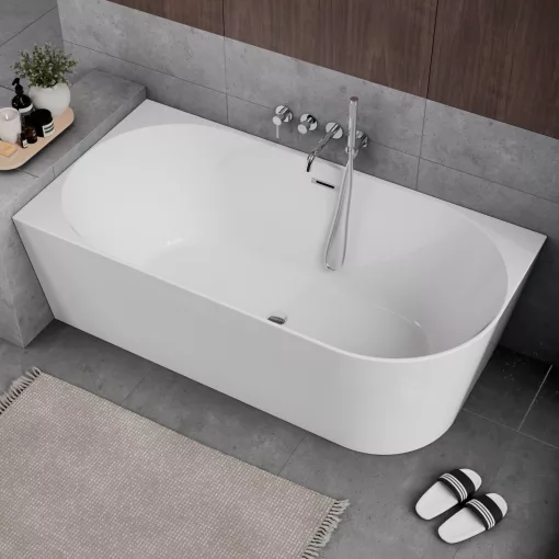 HD Serico 150x75 cm balos félszabadonálló akril kád fényes króm túlfolyóval és click-clack leeresztővel