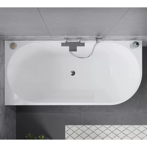 HD Serico 150x75 cm balos félszabadonálló akril kád fényes króm túlfolyóval és click-clack leeresztővel