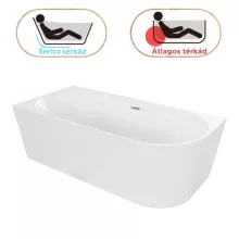 HD Serico 150x75 cm balos félszabadonálló akril kád fényes króm túlfolyóval és click-clack leeresztővel
