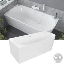 HD Serico 150x75 cm balos félszabadonálló akril kád fényes fehér túlfolyóval és click-clack leeresztővel