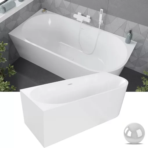 HD Serico 150x75 cm balos félszabadonálló akril kád fényes fehér túlfolyóval és click-clack leeresztővel