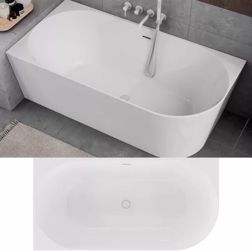 HD Serico 150x75 cm balos félszabadonálló akril kád fényes fehér túlfolyóval és click-clack leeresztővel