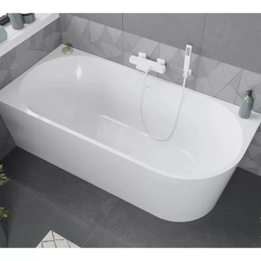 HD Serico 150x75 cm balos félszabadonálló akril kád fényes fehér túlfolyóval és click-clack leeresztővel