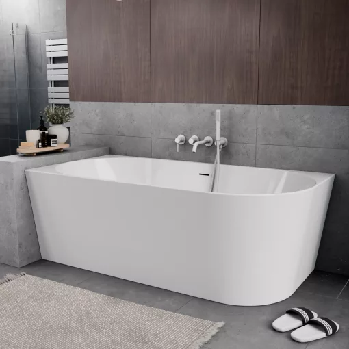 HD Serico 150x75 cm balos félszabadonálló akril kád fényes fehér túlfolyóval és click-clack leeresztővel