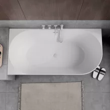 HD Serico 150x75 cm balos félszabadonálló akril kád fényes fehér túlfolyóval és click-clack leeresztővel