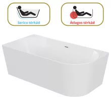 HD Serico 150x75 cm balos félszabadonálló akril kád fényes fehér túlfolyóval és click-clack leeresztővel