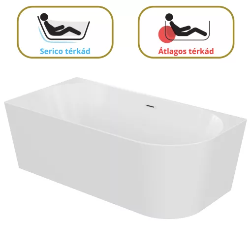 HD Serico 150x75 cm balos félszabadonálló akril kád fényes fehér túlfolyóval és click-clack leeresztővel