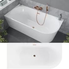 HD Serico 150x75 cm balos félszabadonálló akril kád rózsa arany túlfolyóval és click-clack leeresztővel