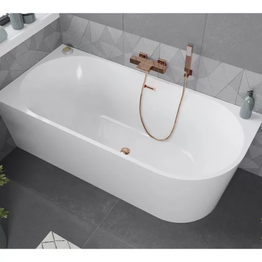 HD Serico 150x75 cm balos félszabadonálló akril kád rózsa arany túlfolyóval és click-clack leeresztővel