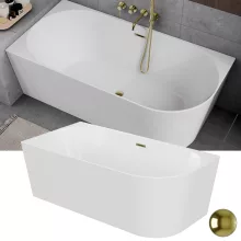 HD Serico 150x75 cm balos félszabadonálló akril kád fényes arany túlfolyóval és click-clack leeresztővel