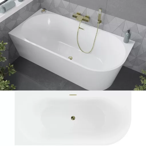 HD Serico 150x75 cm balos félszabadonálló akril kád fényes arany túlfolyóval és click-clack leeresztővel