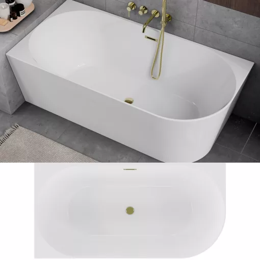 HD Serico 150x75 cm balos félszabadonálló akril kád fényes arany túlfolyóval és click-clack leeresztővel