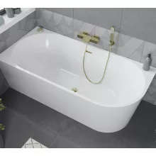 HD Serico 150x75 cm balos félszabadonálló akril kád fényes arany túlfolyóval és click-clack leeresztővel