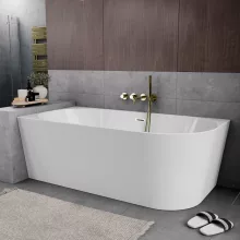 HD Serico 150x75 cm balos félszabadonálló akril kád fényes arany túlfolyóval és click-clack leeresztővel