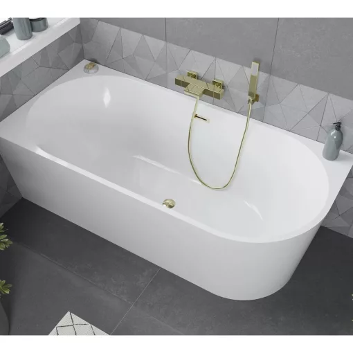 HD Serico 150x75 cm balos félszabadonálló akril kád fényes arany túlfolyóval és click-clack leeresztővel