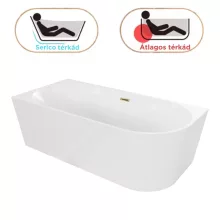 HD Serico 150x75 cm balos félszabadonálló akril kád fényes arany túlfolyóval és click-clack leeresztővel