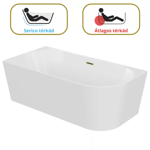 HD Serico 150x75 cm balos félszabadonálló akril kád fényes arany túlfolyóval és click-clack leeresztővel