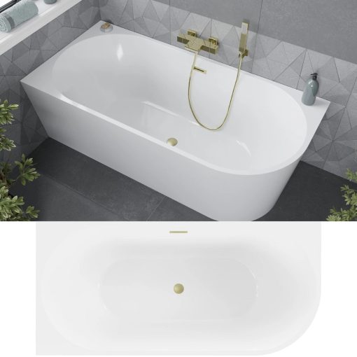 HD Serico 150x75 cm balos félszabadonálló akril kád szálcsiszolt arany túlfolyóval és click-clack leeresztővel