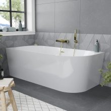 HD Serico 150x75 cm balos félszabadonálló akril kád szálcsiszolt arany túlfolyóval és click-clack leeresztővel