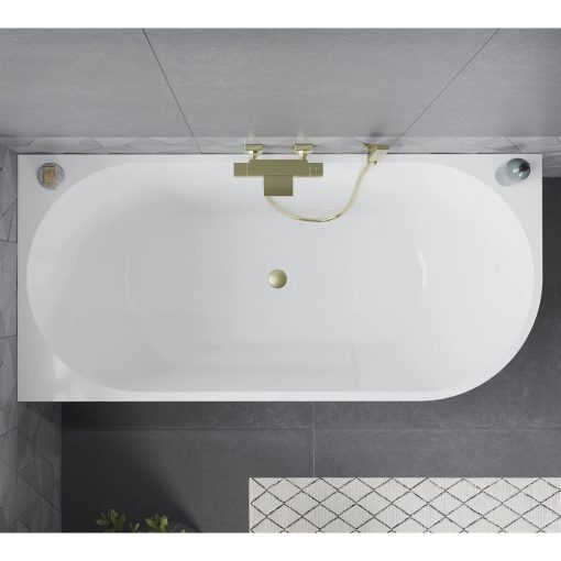 HD Serico 150x75 cm balos félszabadonálló akril kád szálcsiszolt arany túlfolyóval és click-clack leeresztővel