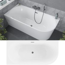 HD Serico 150x75 cm balos félszabadonálló akril kád szürke túlfolyóval és click-clack leeresztővel