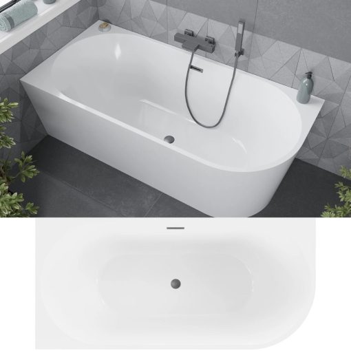 HD Serico 150x75 cm balos félszabadonálló akril kád szürke túlfolyóval és click-clack leeresztővel