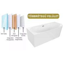 HD Serico 150x75 cm balos félszabadonálló akril kád szürke túlfolyóval és click-clack leeresztővel