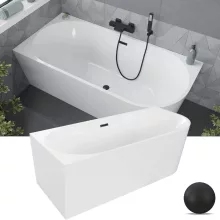 HD Serico 150x75 cm balos félszabadonálló akril kád matt fekete túlfolyóval és click-clack leeresztővel