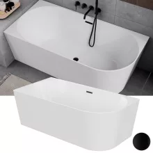 HD Serico 150x75 cm balos félszabadonálló akril kád matt fekete túlfolyóval és click-clack leeresztővel