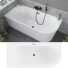 HD Serico 150x75 cm balos félszabadonálló akril kád matt fekete túlfolyóval és click-clack leeresztővel