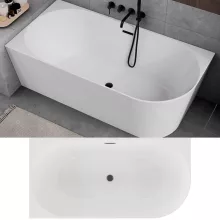 HD Serico 150x75 cm balos félszabadonálló akril kád matt fekete túlfolyóval és click-clack leeresztővel