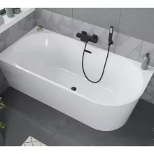 HD Serico 150x75 cm balos félszabadonálló akril kád matt fekete túlfolyóval és click-clack leeresztővel