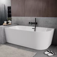 HD Serico 150x75 cm balos félszabadonálló akril kád matt fekete túlfolyóval és click-clack leeresztővel
